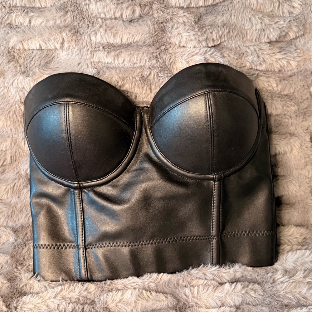NWOT - Black Faux Leather Bustier Top